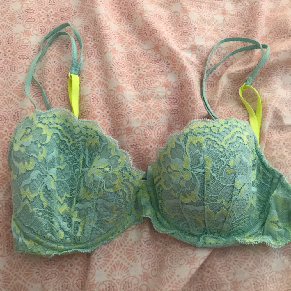 Pink Victoria’s Secret Light Blue and Yellow Bra